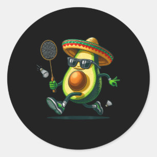 Grappige Avocado Laat Badminton Vaardigheden Zien Ronde Sticker