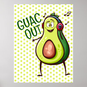 Grappige Avocado muziek hoofdtelefoon Poster