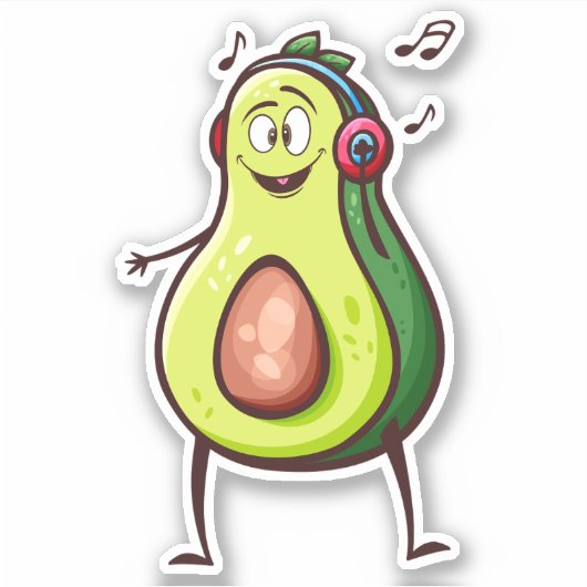 Grappige Avocado Muziek Koptelefoon Sticker (Voorkant)