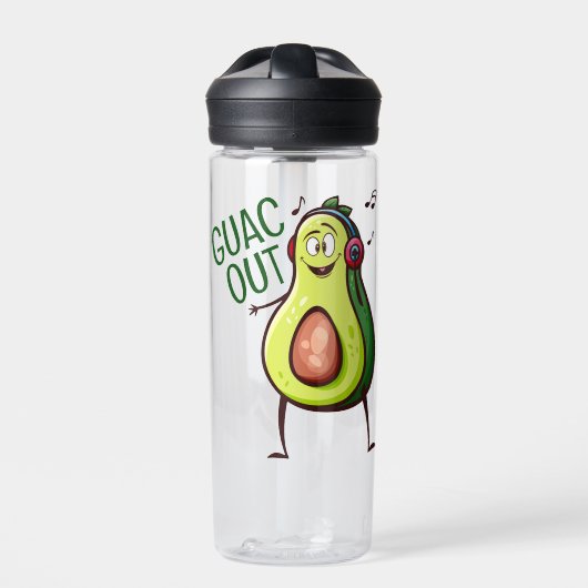 Grappige Avocado Muziek Koptelefoon Waterfles (Voorkant)