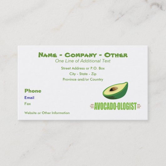 Grappige Avocadoliefhebber Visitekaartje (Voorkant)