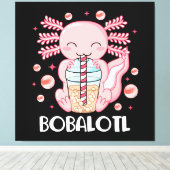 Grappige Axolotl Bubble Tea Canvas Afdruk (Insitu (Houten vloer))