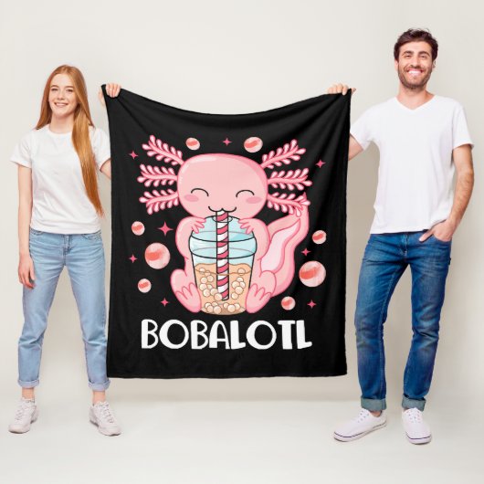 Grappige Axolotl Bubble Tea Fleece Deken (In situ)