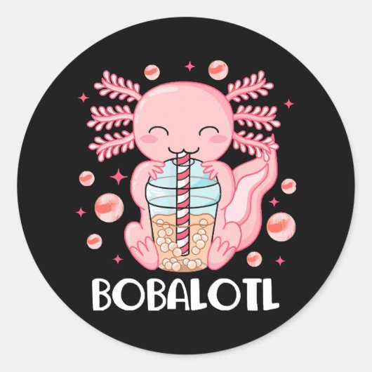 Grappige Axolotl Bubble Tea Ronde Sticker (Voorkant)