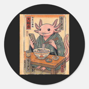 Grappige Axolotl die Ramen eet Retro Japanse Cadea Ronde Sticker