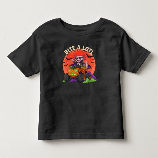 Grappige Axolotl Dracula Halloween Monster Truck Kinder Shirts (Voorkant)