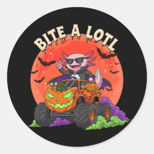 Grappige Axolotl Dracula Halloween Monster Truck Ronde Sticker