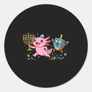 Grappige Axolotl Dreidel Menorah Hanukkah Kinderen Ronde Sticker