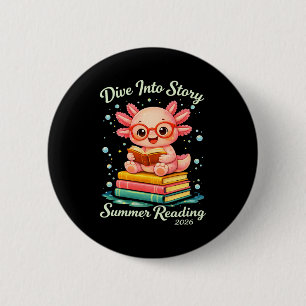 Grappige axolotl duikt in het verhaal zomerlezen v ronde button 5,7 cm