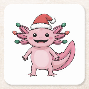 Grappige Axolotl Kerstman Hoed Kerst Outfit Kartonnen Onderzetters