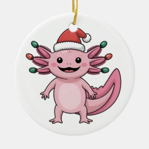 Grappige Axolotl Kerstman Hoed Kerst Outfit Keramisch Ornament