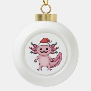 Grappige Axolotl Kerstman Hoed Kerst Outfit Keramische Bal Ornament