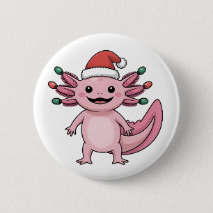 Grappige Axolotl Kerstman Hoed Kerst Outfit Ronde Button 5,7 Cm