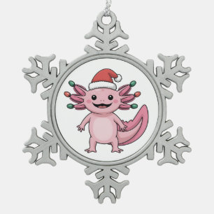 Grappige Axolotl Kerstman Hoed Kerst Outfit Tin Sneeuwvlok Ornament