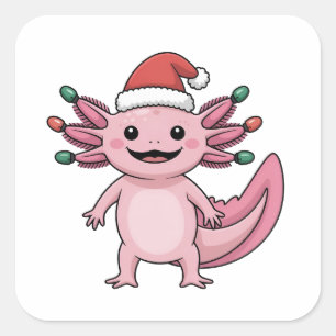 Grappige Axolotl Kerstman Hoed Kerst Outfit Vierkante Sticker