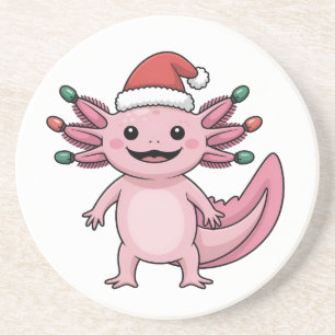 Grappige Axolotl Kerstman Hoed Kerst Outfit Zandsteen Onderzetter