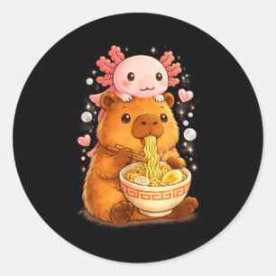 Grappige axolotl noedel anime kawaii en capibara ronde sticker