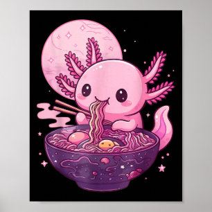 Grappige Axolotl Noodle Anime Kawaii Axolotl Eten  Poster