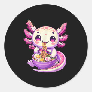 Grappige Axolotl Noodle Anime Kawaii Axolotl Eten  Ronde Sticker