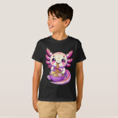 Grappige Axolotl Noodle Anime Kawaii Axolotl Eten  T-shirt (Voorkant volledig)