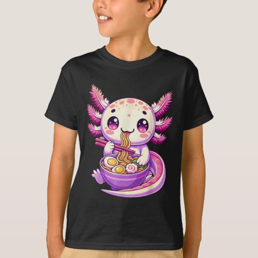 Grappige Axolotl Noodle Anime Kawaii Axolotl Eten  T-shirt (Voorkant)