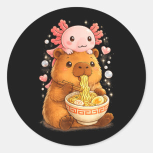 Grappige Axolotl Noodle Anime Kawaii en Capybara Ronde Sticker