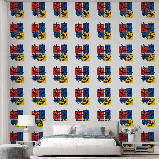 Grappige Axolotl Piet Mondrian Abstracte Kunst Pat Behang (Slaapkamer)