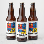 Grappige Axolotl Piet Mondrian Abstracte Kunst Pat Bier Etiket (Flessen)