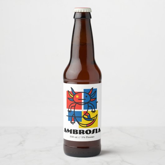 Grappige Axolotl Piet Mondrian Abstracte Kunst Pat Bier Etiket (Voorkant)