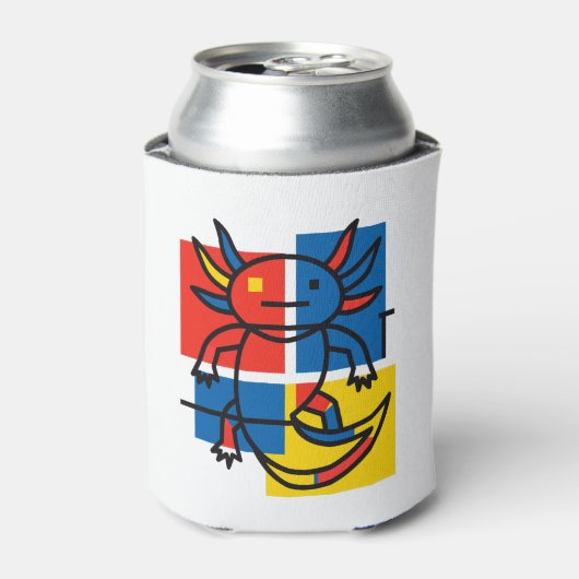 Grappige Axolotl Piet Mondrian Abstracte Kunst Pat Blikjeskoeler (Blikje Voorkant)