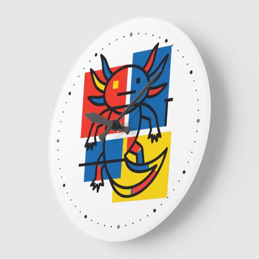 Grappige Axolotl Piet Mondrian Abstracte Kunst Pat Grote Klok (Hoek)