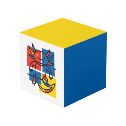 Grappige Axolotl Piet Mondrian Abstracte Kunst Pat Kubus (Voorkant hoekig)