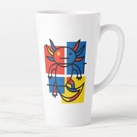 Grappige Axolotl Piet Mondrian Abstracte Kunst Pat Latte Mok (Rechts)