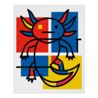 Grappige Axolotl Piet Mondrian Abstracte Kunst Pat