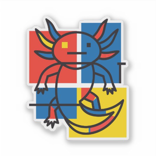 Grappige Axolotl Piet Mondrian Abstracte Kunst Pat Sticker (Voorkant)