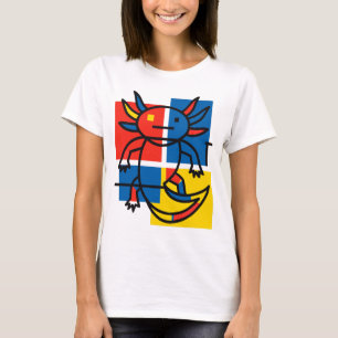 Grappige Axolotl Piet Mondrian Abstracte Kunst Pat T-shirt