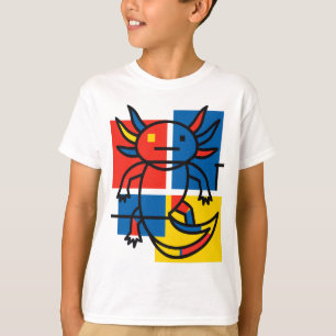 Grappige Axolotl Piet Mondrian Abstracte Kunst Pat T-shirt