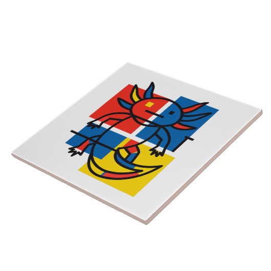 Grappige Axolotl Piet Mondrian Abstracte Kunst Pat Tegeltje (Zijkant)