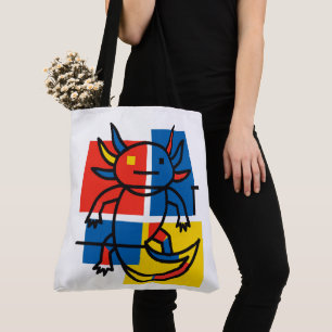 Grappige Axolotl Piet Mondrian Abstracte Kunst Pat Tote Bag