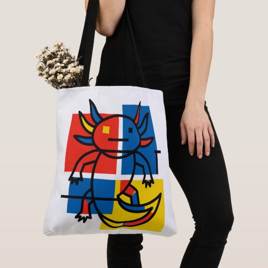 Grappige Axolotl Piet Mondrian Abstracte Kunst Pat Tote Bag (Dichtbij)