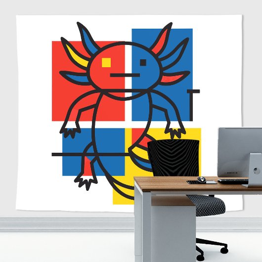 Grappige Axolotl Piet Mondrian Abstracte Kunst Pat Wandkleed
