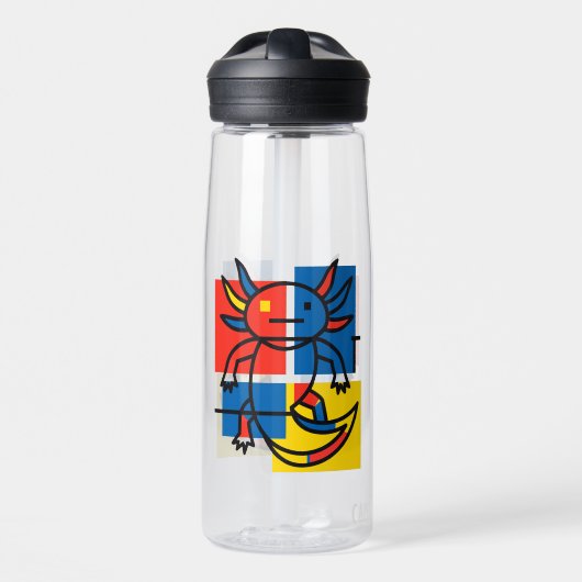 Grappige Axolotl Piet Mondrian Abstracte Kunst Pat Waterfles (Voorkant)