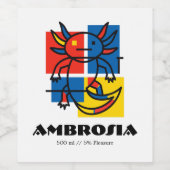 Grappige Axolotl Piet Mondrian Abstracte Kunst Pat Wijn Etiket (Enkel label)