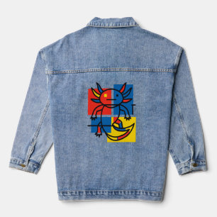Grappige Axolotl Piet Mondrian Abstracte Kunstpatr Denim Jacket