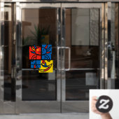Grappige Axolotl Piet Mondrian Abstracte Kunstpatr Raamsticker (Kantoordeur)