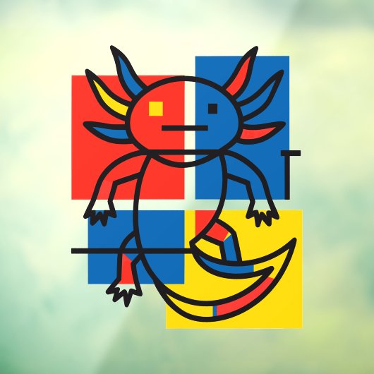 Grappige Axolotl Piet Mondrian Abstracte Kunstpatr Raamsticker (Vel 3)