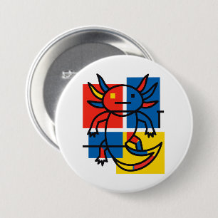 Grappige Axolotl Piet Mondrian Abstracte Kunstpatr Ronde Button 7,6 Cm