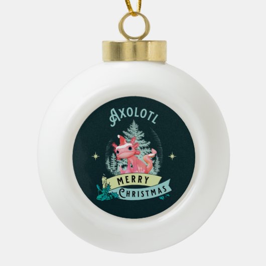 Grappige Axolotl Prettig Kerstfeest Keramische Bal Ornament (Voorkant)