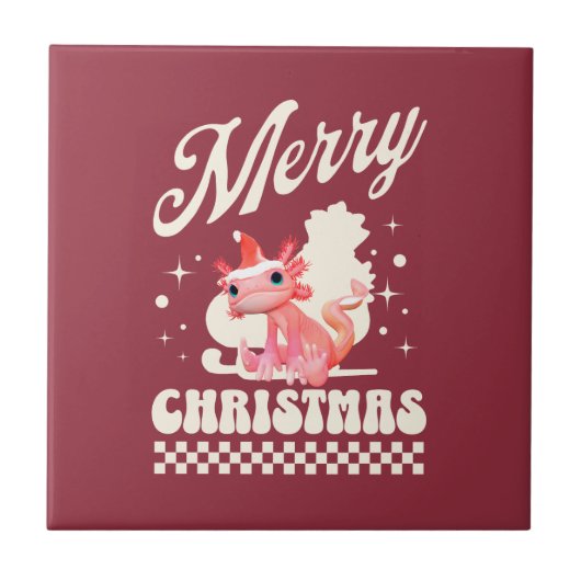 Grappige Axolotl Prettig Kerstfeest Tegeltje (Voorkant)