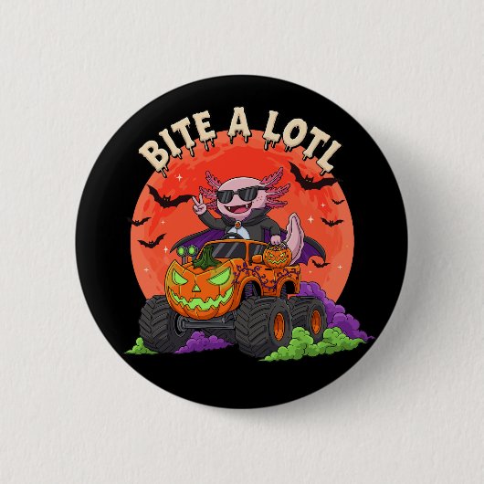 Grappige Axolotl Vampire Halloween Monster Truck Ronde Button 5,7 Cm (Voorkant)